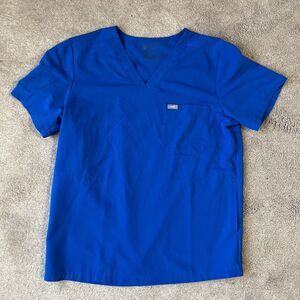 Figs Scrub Top Mens Large Chisec 3 Pocket Blue Medical Nurse Tech Comfort